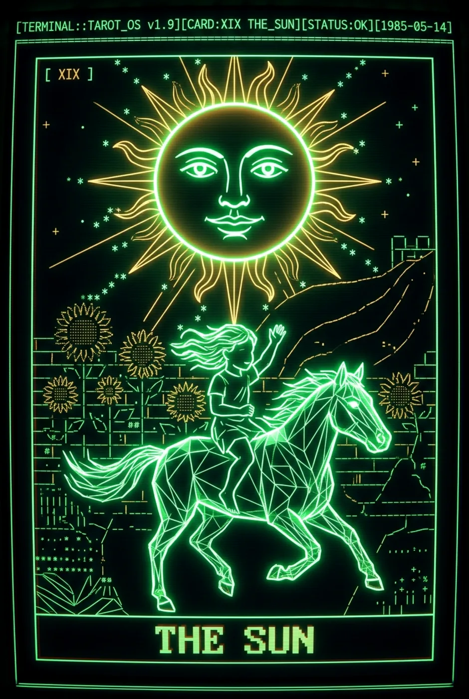 The Sun, upright, a Phosphor tarot card