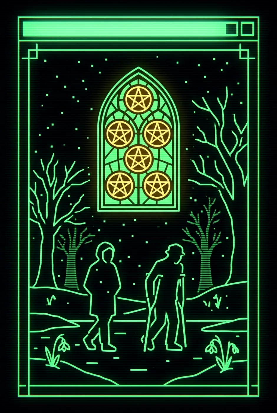 Five of Pentacles, reversed, a Phosphor tarot card
