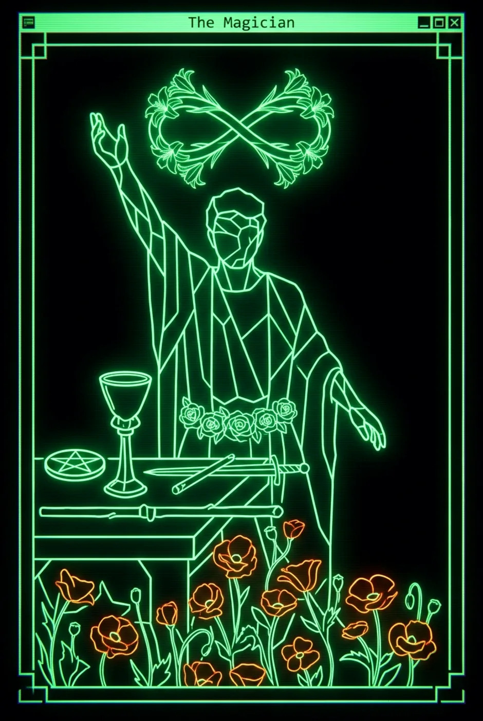 The Magician, upright, a Phosphor tarot card