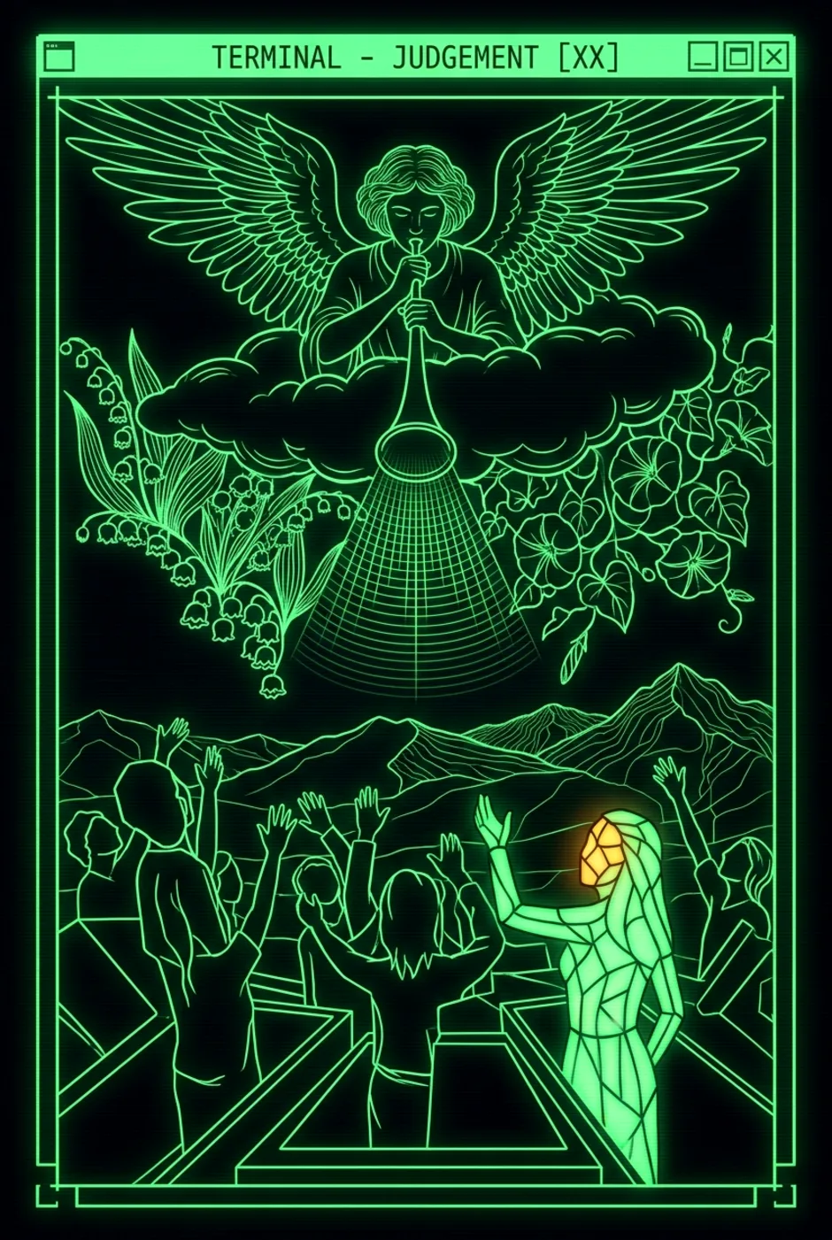 Judgement, upright, a Phosphor tarot card