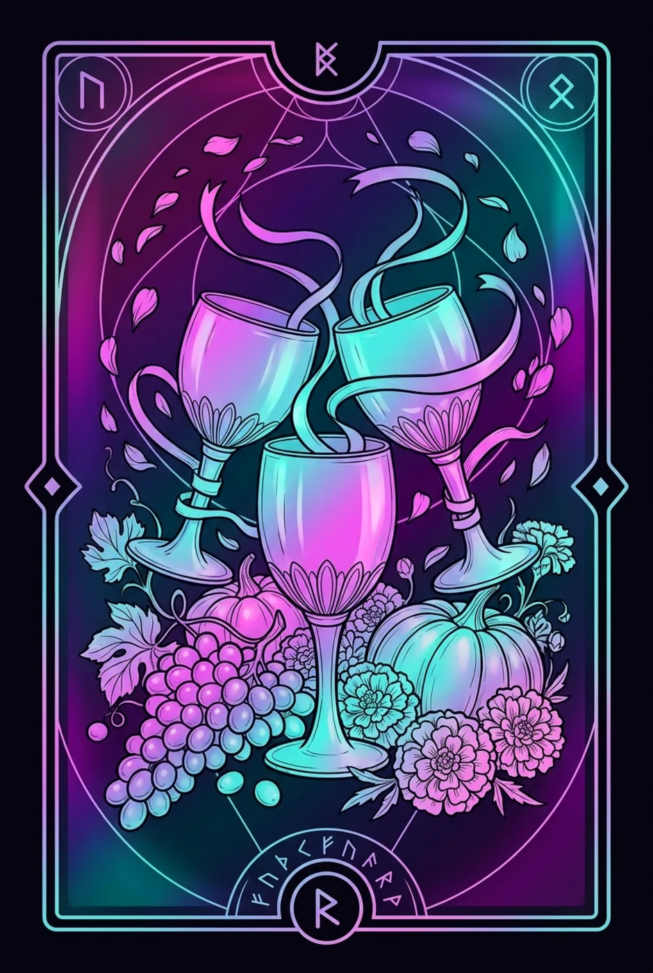 Three of Cups, reversed, a Witching tarot card