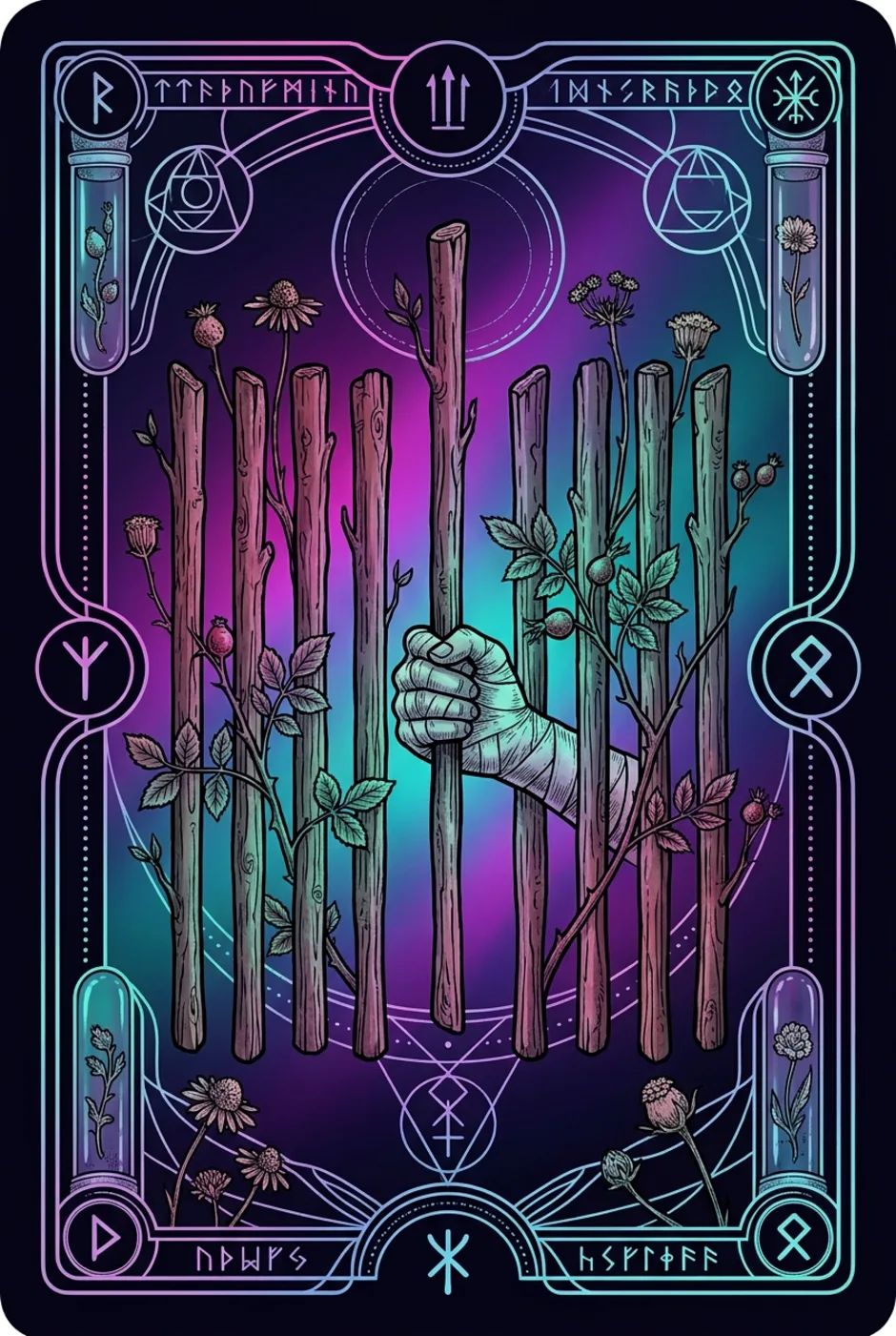 Nine of Wands, reversed, a Witching tarot card