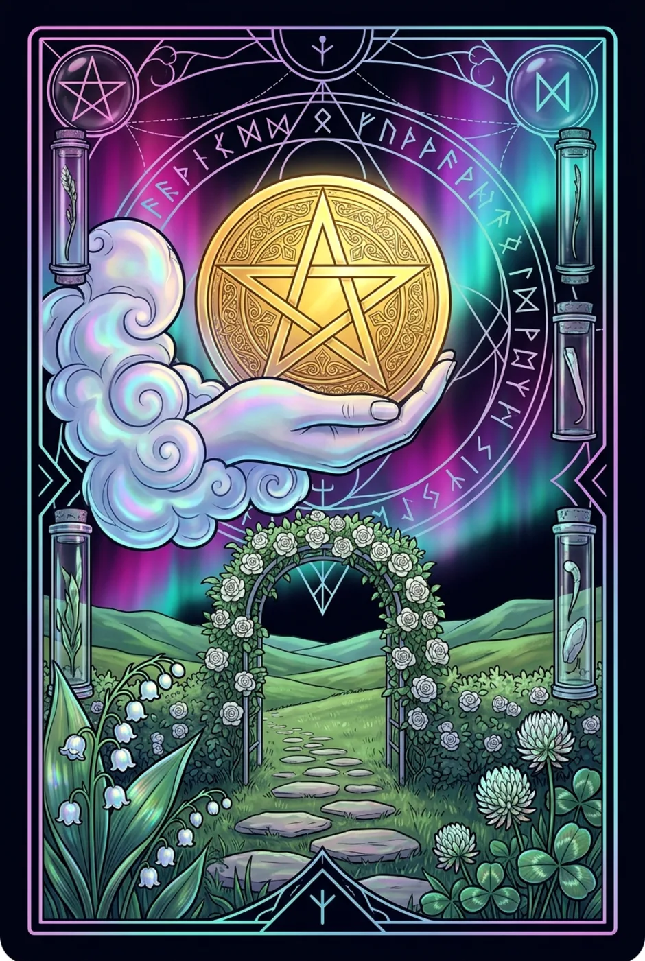 Ace of Pentacles, upright, a Witching tarot card