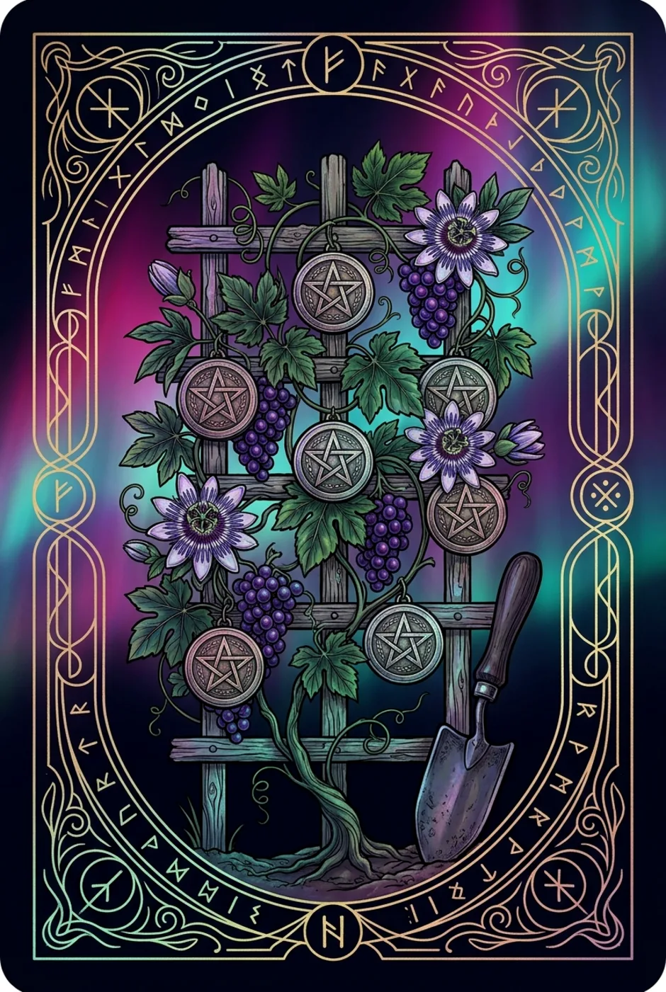 Seven of Pentacles, reversed, a Witching tarot card