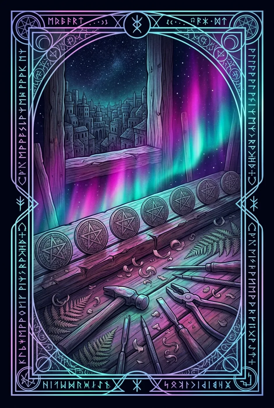 Eight of Pentacles, upright, a Witching tarot card