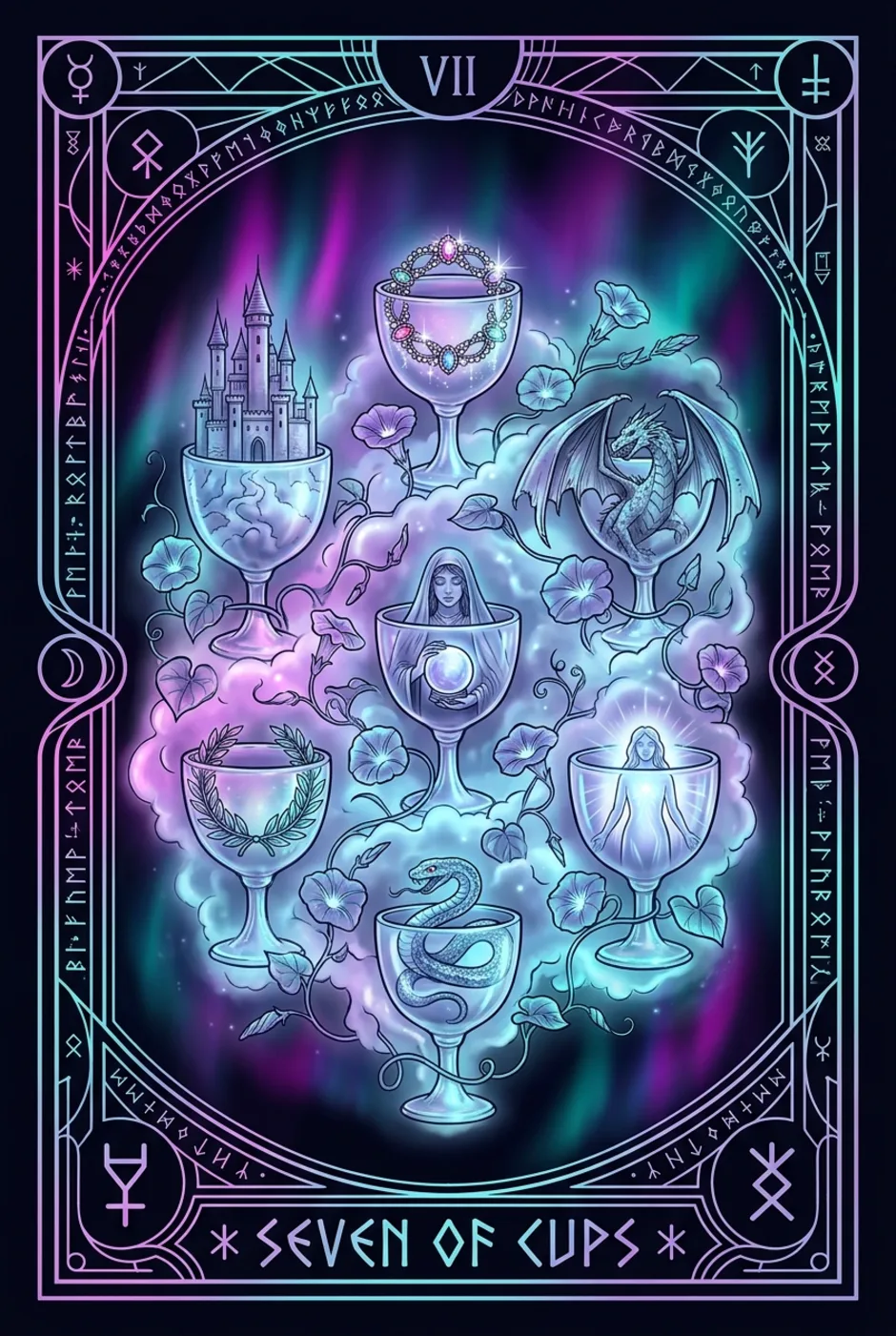 Seven of Cups, upright, a Witching tarot card