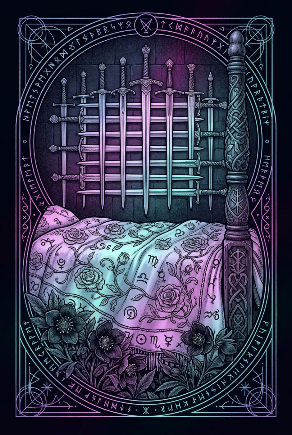 Nine of Swords, reversed, a Witching tarot card