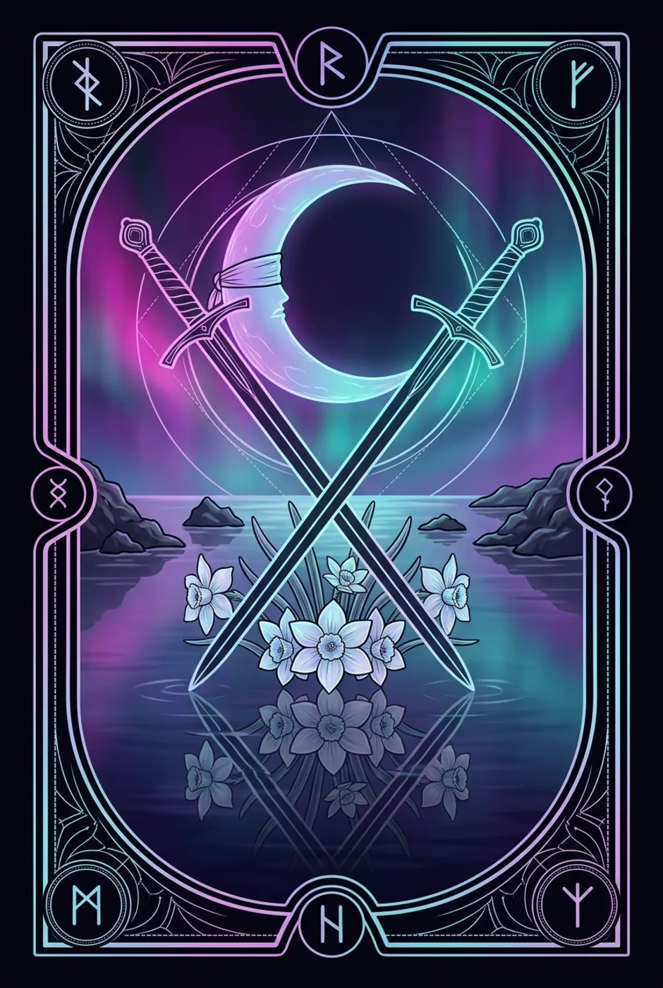 Two of Swords, upright, a Witching tarot card