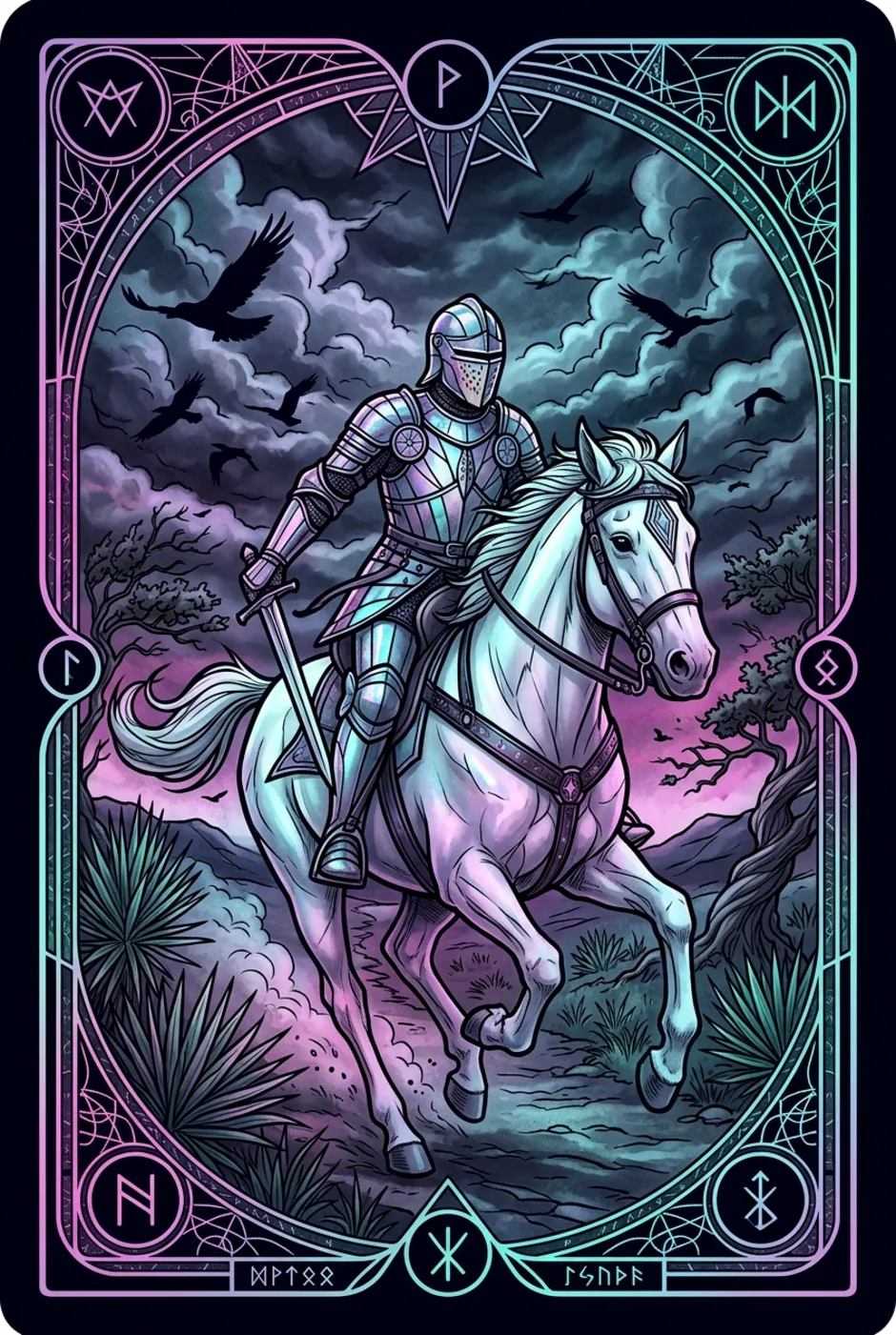 Knight of Swords, upright, a Witching tarot card