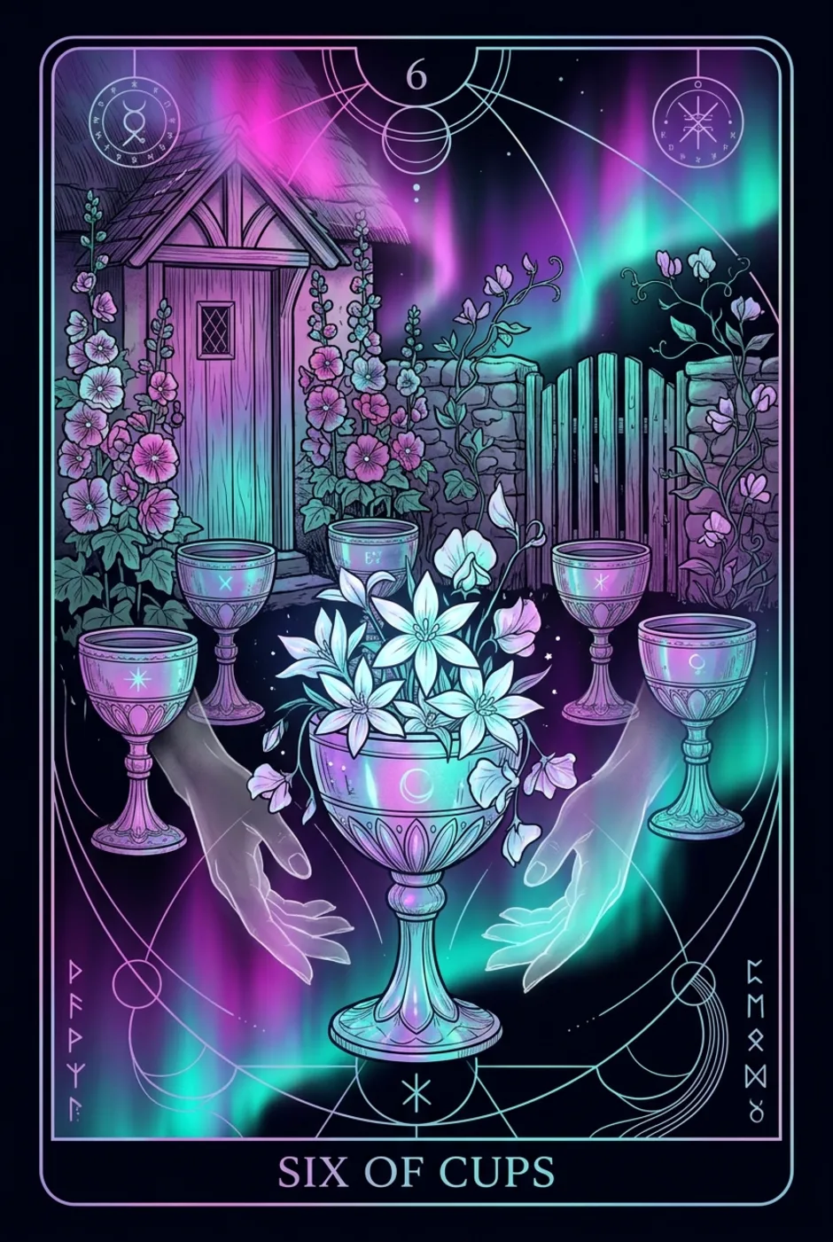 Six of Cups, upright, a Witching tarot card
