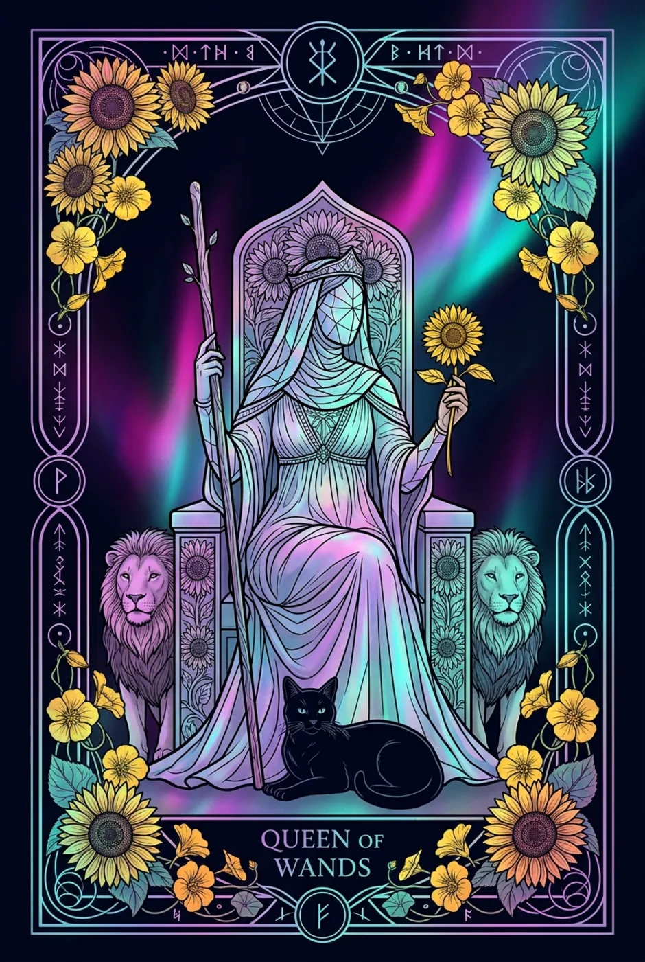 Queen of Wands, upright, a Witching tarot card