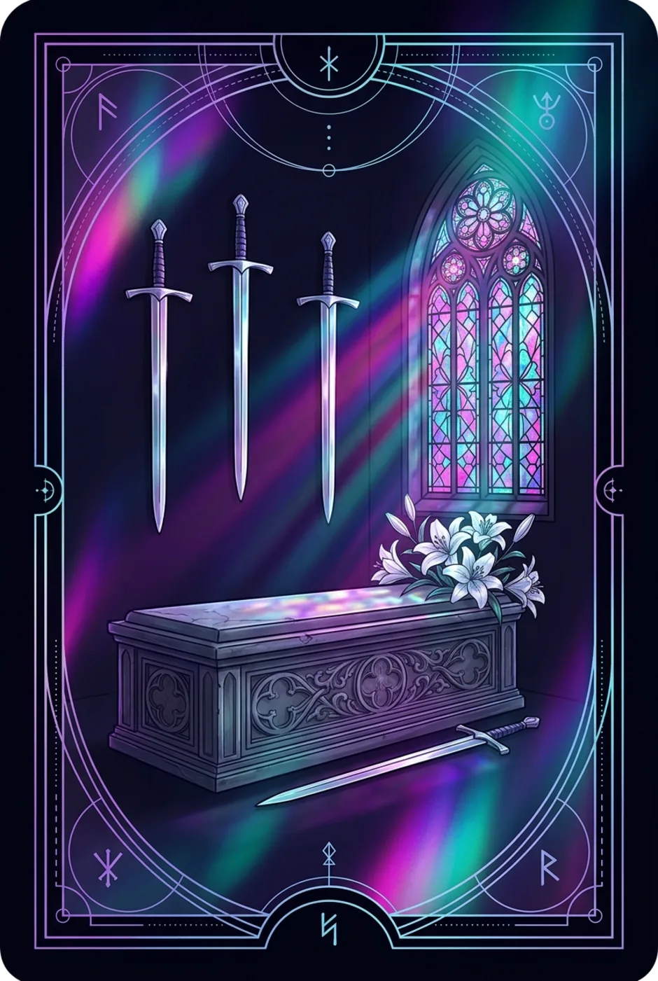 Four of Swords, upright, a Witching tarot card