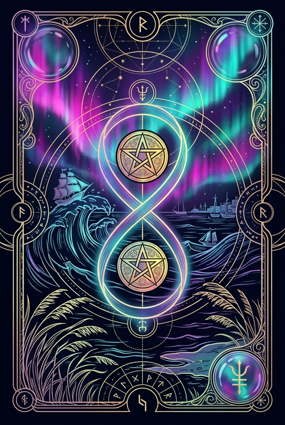 Two of Pentacles, upright, a Witching tarot card