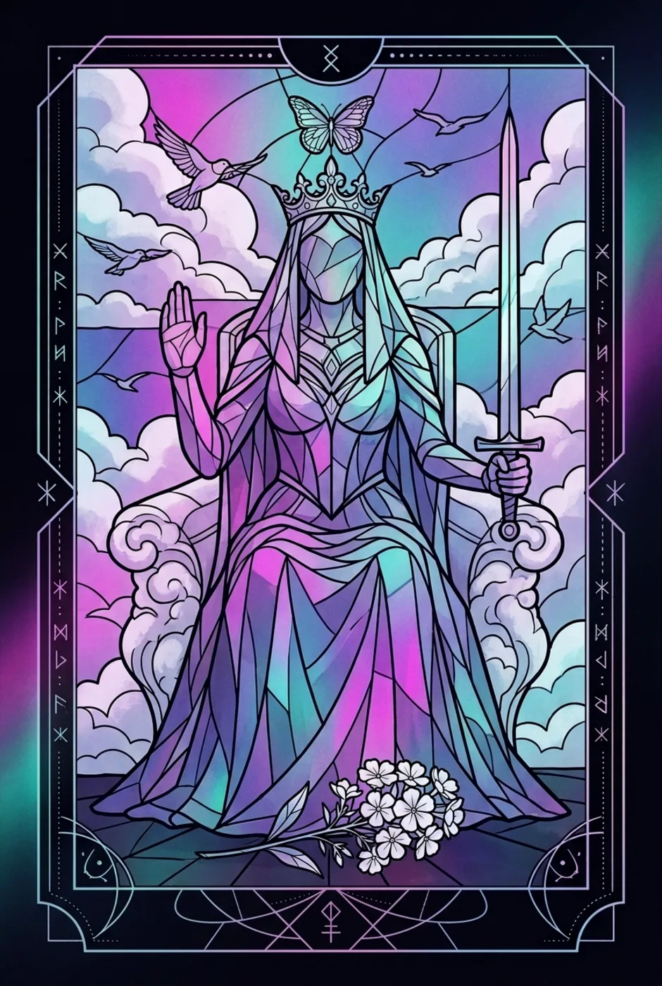 Queen of Swords, upright, a Witching tarot card