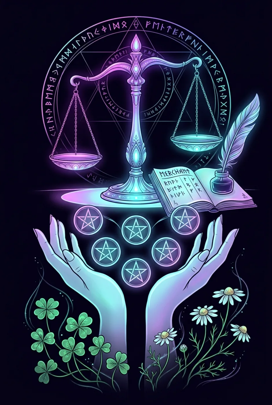 Six of Pentacles, upright, a Witching tarot card