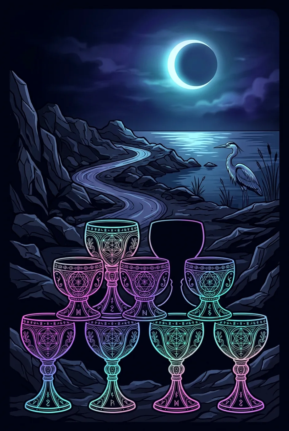 Eight of Cups, upright, a Witching tarot card