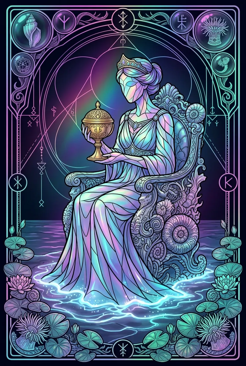 Queen of Cups, upright, a Witching tarot card